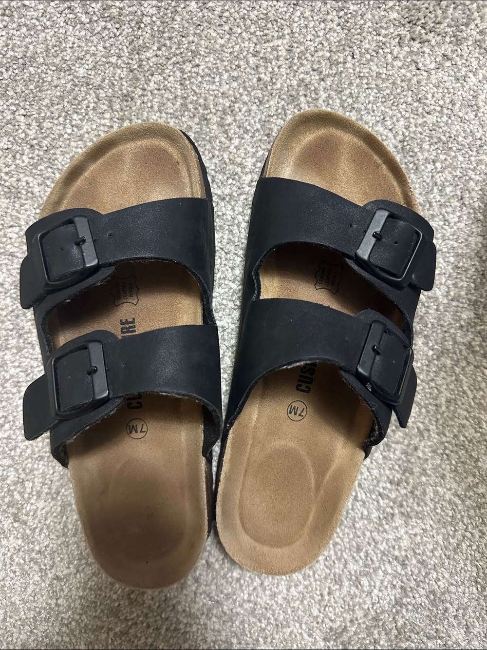 Cushionaire Black Dual-Buckle Slide Sandals